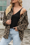 Fashion Leopard Pocket Buckle Turndown Collar Outerwear