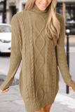 Fashion Casual Solid Split Joint Turtleneck Long Sleeve Dress Dresses
