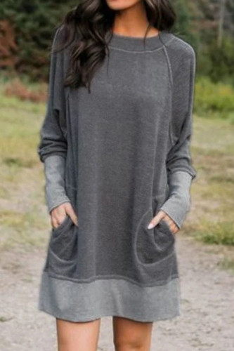 Fashion Casual Solid Split Joint O Neck Lantern Dress Dresses