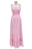 Fashion Elegant Striped Split Joint Fold Spaghetti Strap A Line Dresses