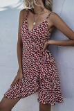 Fashion Sexy Print Split Joint Flounce V Neck Irregular Dresses