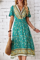 Fashion Elegant Floral Split Joint V Neck Dresses