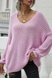 Casual Solid V Neck Tops Sweater