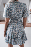 Fashion Casual Print Split Joint V Neck Waist Skirt Dresses