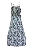 Fashion Casual Print Slit Spaghetti Strap A Line Dresses