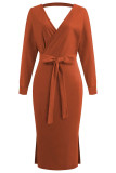 Fashion Street Solid Split Joint V Neck Irregular Dresses