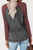Casual Patchwork Contrast O Neck Tops