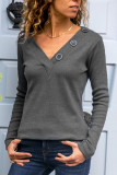 Fashion Sexy Adult Solid Split Joint Pullovers V Neck Tops