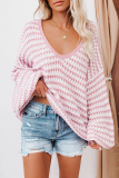 Casual Striped Basic V Neck Tops Sweater