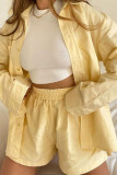 Fashion Casual Striped Split Joint Turndown Collar Long Sleeve Two Pieces