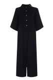 Fashion Casual Solid Turndown Collar Loose Jumpsuits