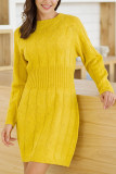 Fashion Daily Adult Solid O Neck Long Sleeve Knee Length Long Sleeve Dress Dresses
