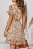 Fashion Street Print Split Joint V Neck Irregular Dresses