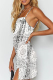 Fashion Street Print Slit Spaghetti Strap Straight Dresses