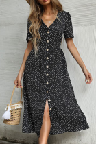 Fashion Elegant Dot Polka Dot Buckle V Neck A Line Dresses