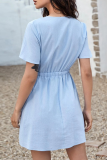Fashion Elegant Solid Split Joint Strap Design V Neck Dresses