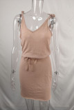 Fashion Casual Solid Split Joint V Neck A Line Dresses