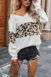 Fashion Street Leopard Split Joint V Neck Tops