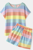 Fashion Casual Striped Split Joint O Neck Short Sleeve Two Pieces