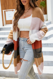 Casual Striped Split Joint Pocket V Neck Tops Sweater