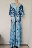 Fashion Street Print Split Joint V Neck Waist Skirt Dresses