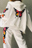 Fashion Casual Butterfly Print Hooded Collar Long Sleeve Two Pieces