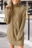 Fashion Casual Solid Split Joint Turtleneck Long Sleeve Dress Dresses