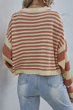 Striped Contrast O Neck Tops Sweater