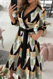 Fashion Street Print Frenulum V Neck A Line Dresses
