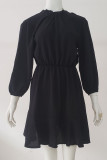 Fashion Street Adult Solid Split Joint Half A Turtleneck Long Sleeve Mini A Line Dresses