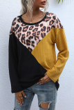 Casual Leopard Split Joint O Neck Tops