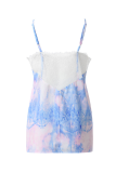 Casual Tie Dye Lace Backless V Neck Tops