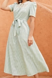 Elegant Plaid Lace With Belt Peter Pan Collar A Line Dresses