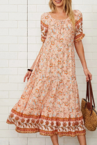 Fashion Elegant Floral Split Joint O Neck A Line Dresses