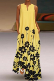 Casual Floral Split Joint Pocket V Neck Dresses