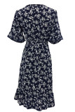 Fashion Street Print Split Joint V Neck Irregular Dresses