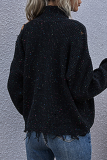 Casual Solid Ripped Turtleneck Tops Sweater