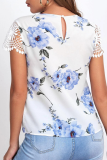 Casual Elegant Floral Lace Split Joint O Neck Tops