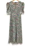 Elegant Floral Lace Split Joint O Neck A Line Dresses