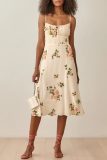 Fashion Elegant Floral Split Joint Frenulum Spaghetti Strap Waist Skirt Dresses