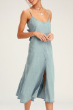 Fashion Sweet Solid Split Joint Spaghetti Strap A Line Dresses