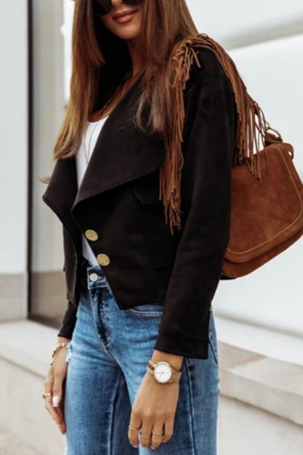 Fashion Street Solid Cardigan Turndown Collar Outerwear