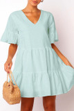Fashion Sexy Solid Split Joint V Neck Pleated Dresses