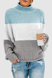 Casual Patchwork Contrast Turtleneck Tops