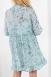 Fashion Elegant Floral Buckle Flounce O Neck A Line Dresses