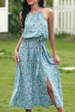 Fashion Elegant Print Slit Halter A Line Dresses