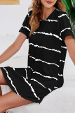 Fashion Casual Striped Split Joint O Neck A Line Dresses