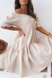 Casual Elegant Solid Split Joint Flounce Off the Shoulder A Line Dresses