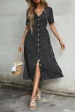 Fashion Elegant Dot Polka Dot Buckle V Neck A Line Dresses