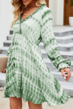 Casual Tie Dye Split Joint Stringy Selvedge V Neck A Line Dresses